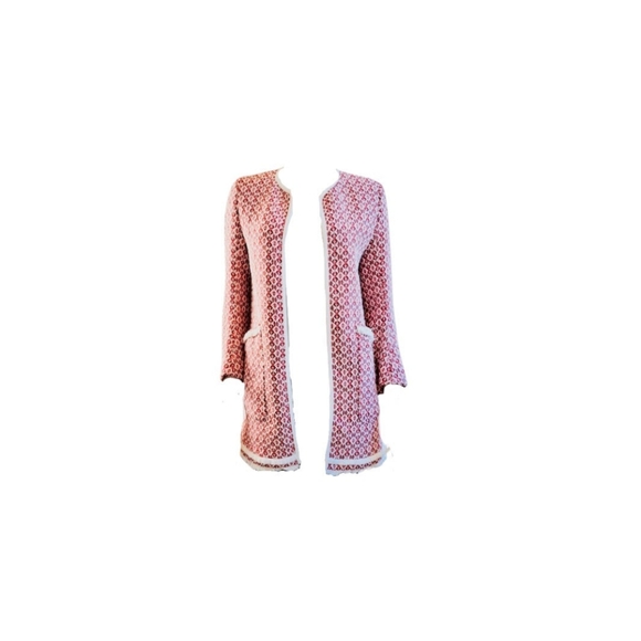 'That Coat' Zara Geometric Fringe Printed Jacquard Jacket Ecru Red White sz 12 - Picture 2 of 4